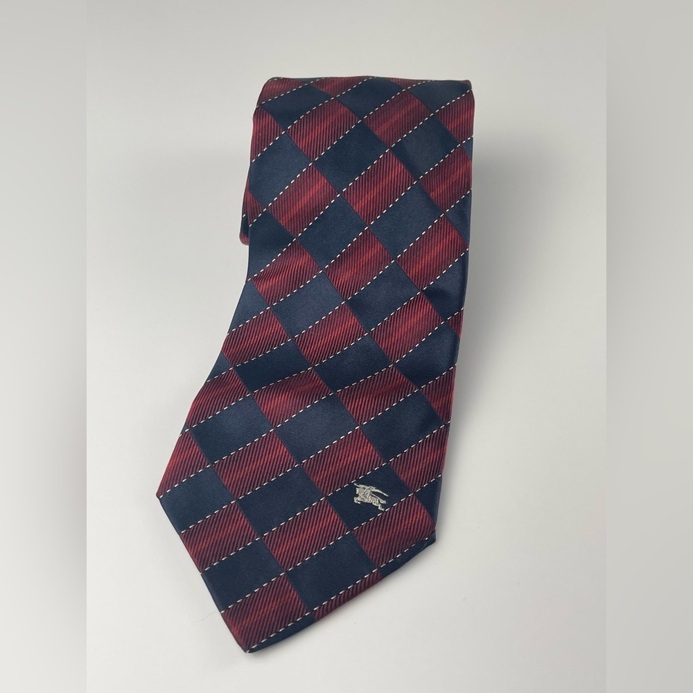 Burberrys of London 100% Silk Red and Blue Plaid Tie